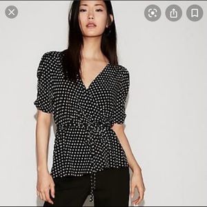 Express polka dot faux wrap top